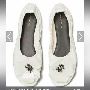 Tory Burch White Ballet Flats with Embellished Toe